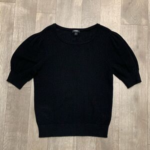 Express Balloon Sleeves Ribbed Mesh Crewneck‎ Shortsleeve Pullover Sweater